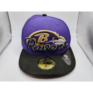 New Era Baltimore Ravens Big Logo Script Down 59FIFTY Fitted Hat Cap Size 7